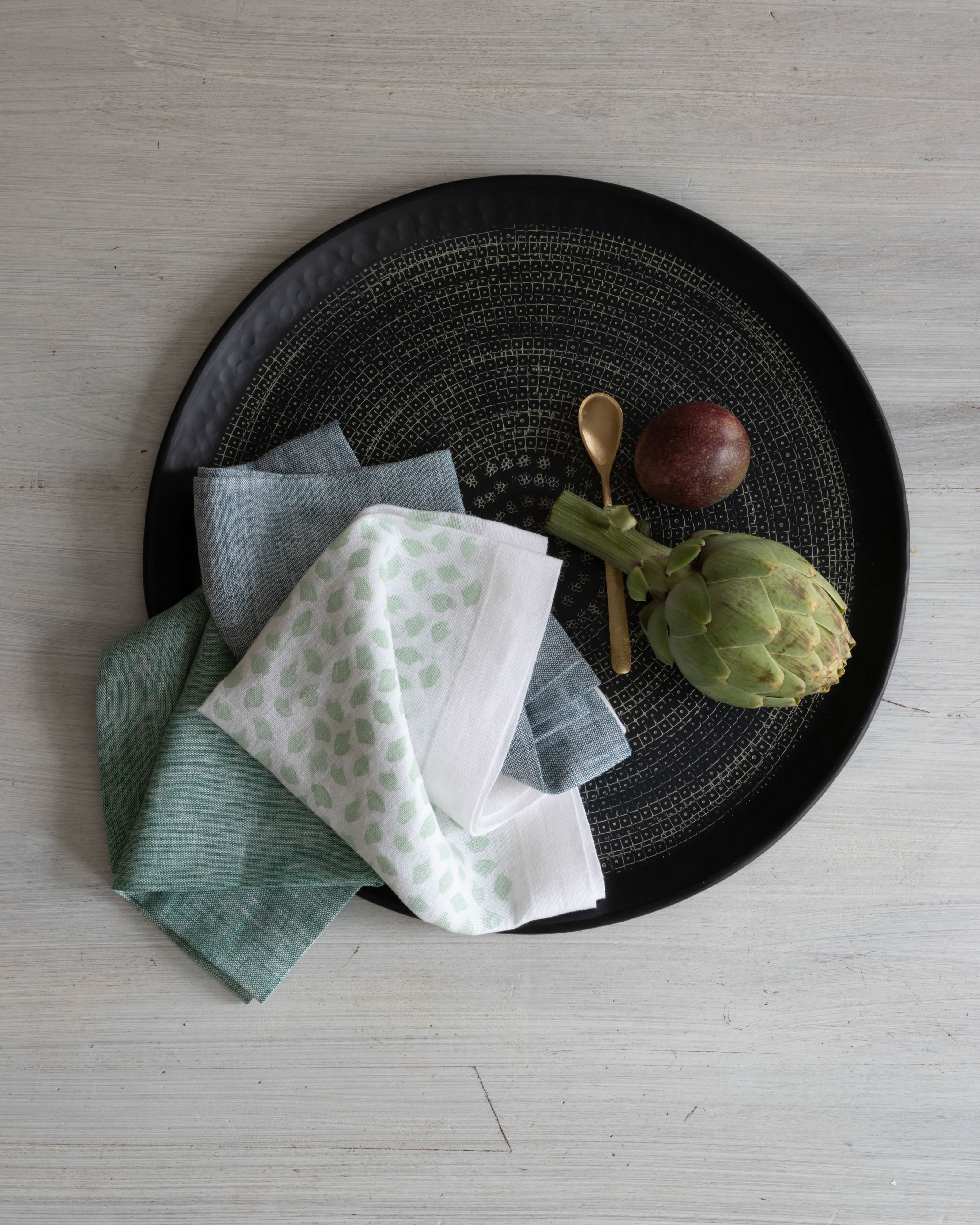 Celadon shown with Lotus Linen