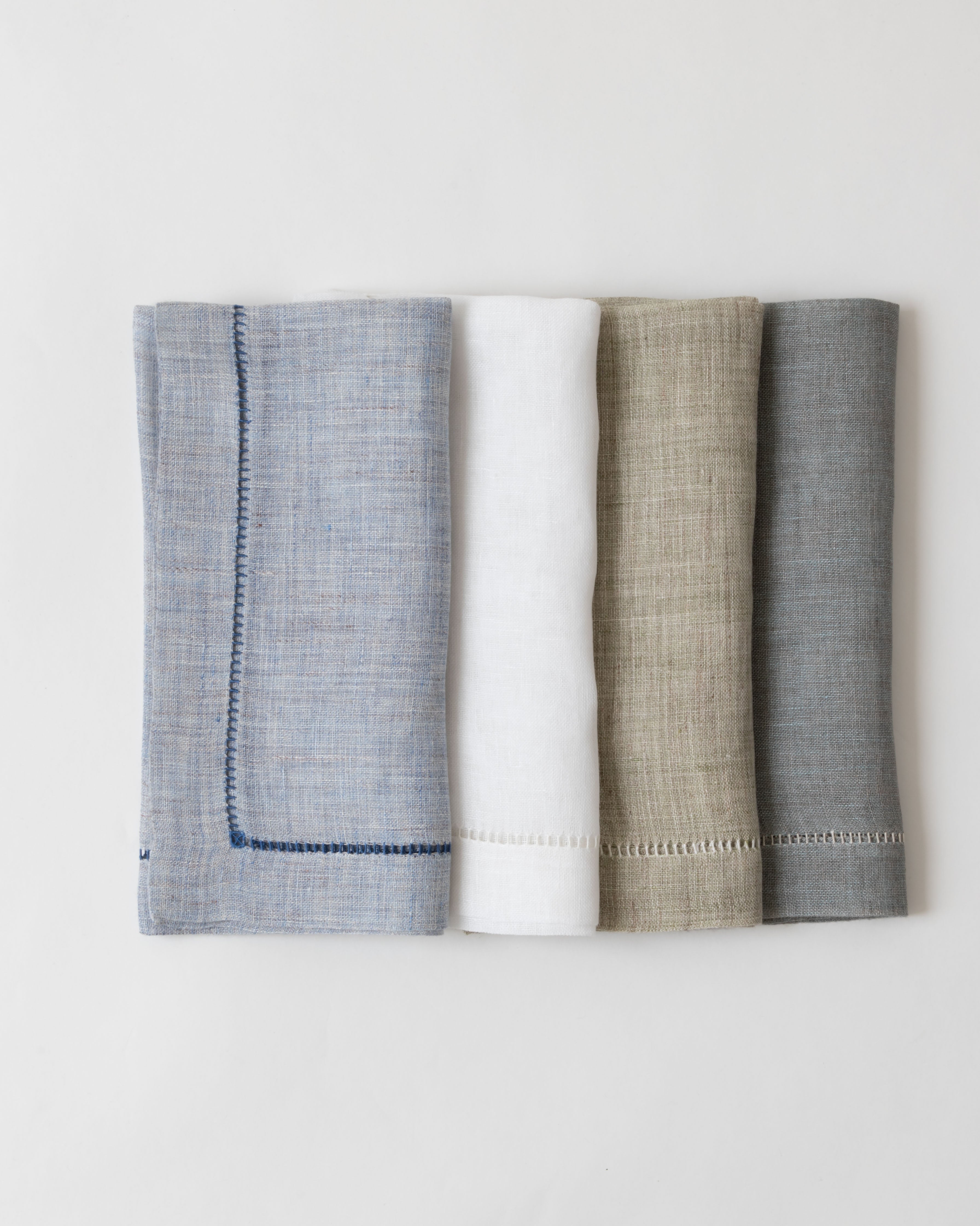 Demin Blue, Oyster, Fern Green, Sage
